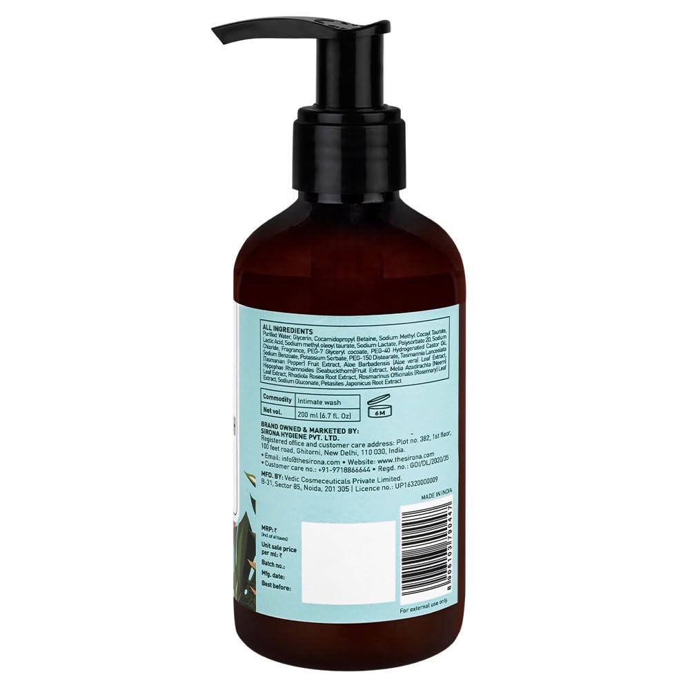 Sirona Natural Refreshing Feminine Wash - 6.7 Fl Oz (200 ml) | No Chemical, No Irritation, pH Balanced Intimate